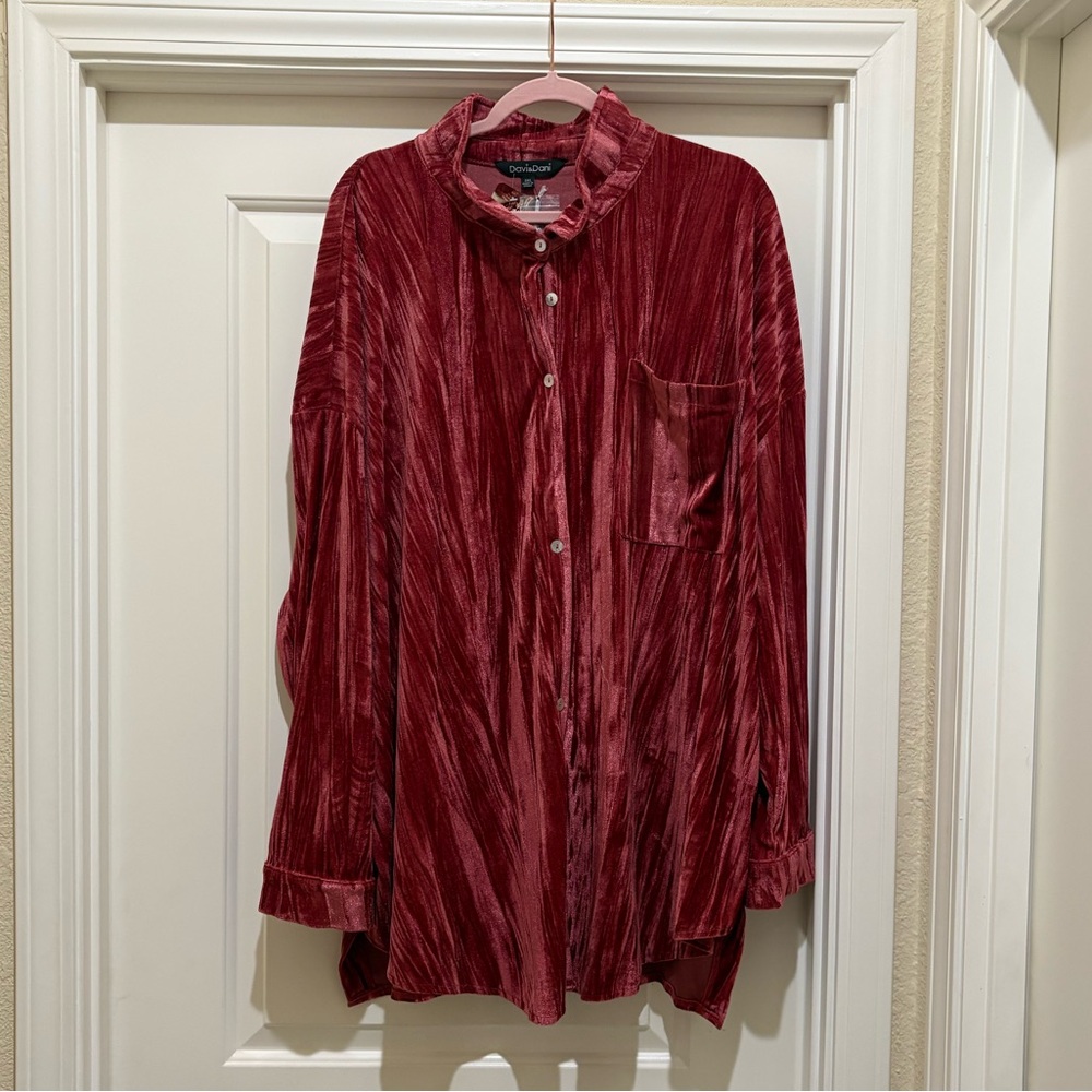 Davi & Dani Pink Velour Button Down Shirt